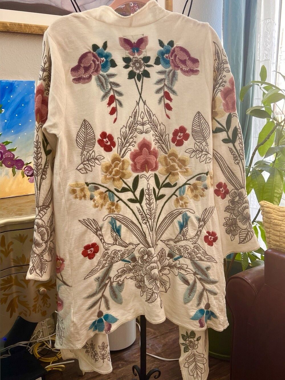 Johnny Was Biya Duster Passerine Wrap Cardigan Cotton Embroidery L (orig $455)